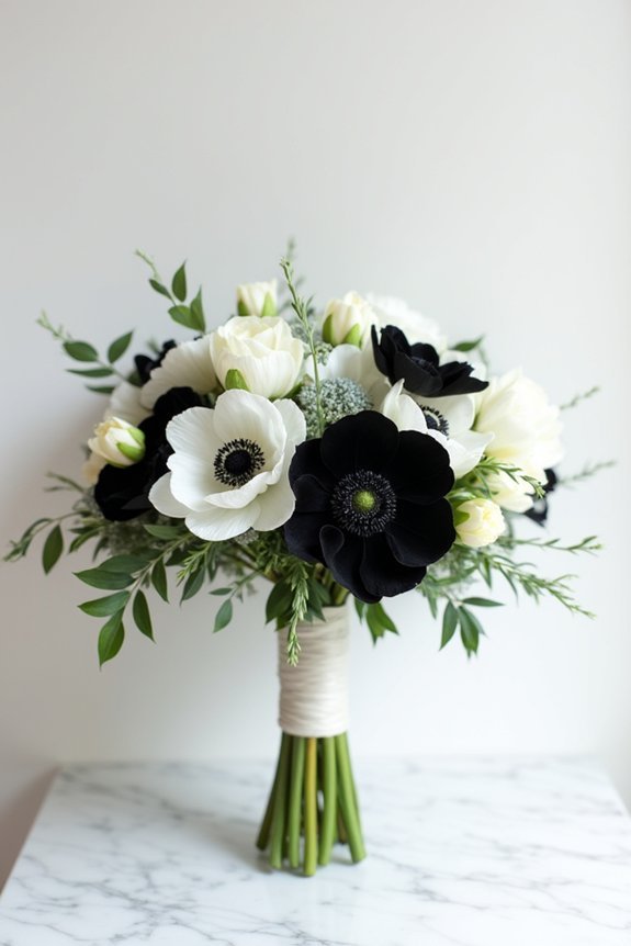 anemones with complementary greenery