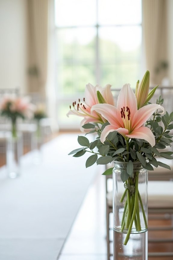 blush lilies and eucalyptus