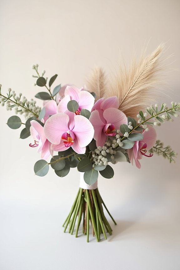 blush orchids with eucalyptus