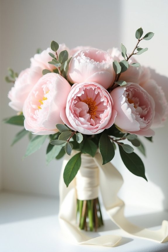 blush peonies and eucalyptus