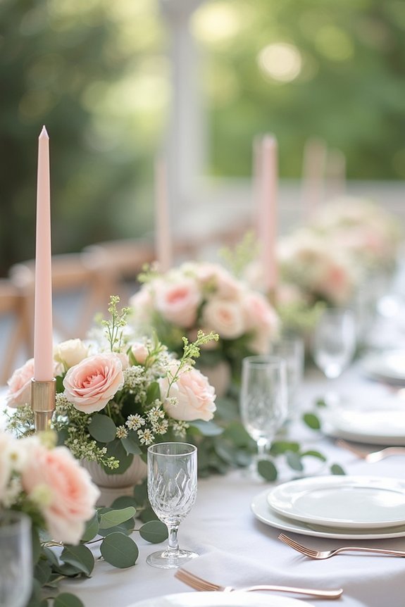 blush roses with greenery
