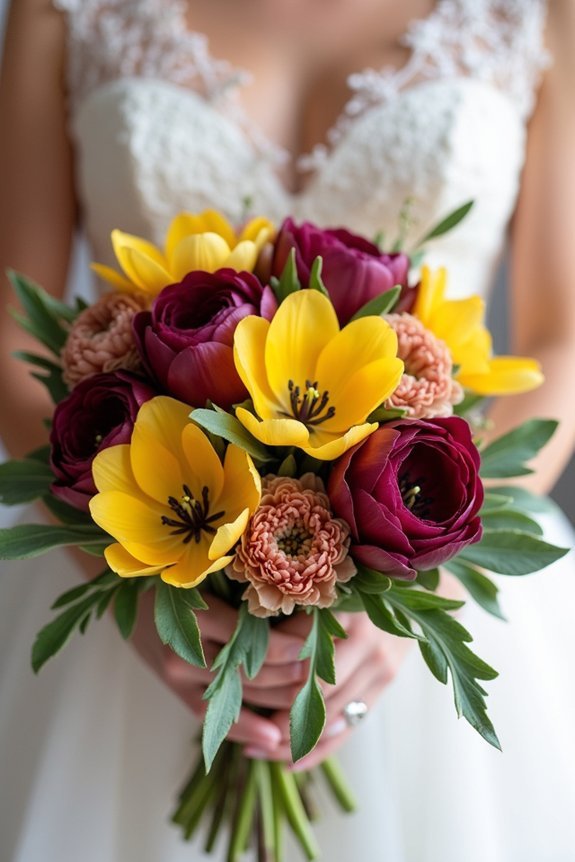 bold burgundy and gold bouquets