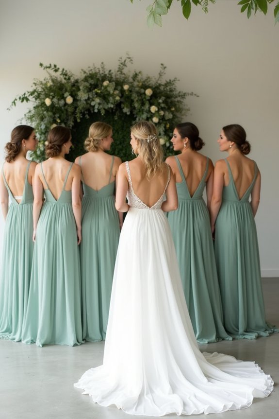 bridesmaids eucalyptus gown coordination