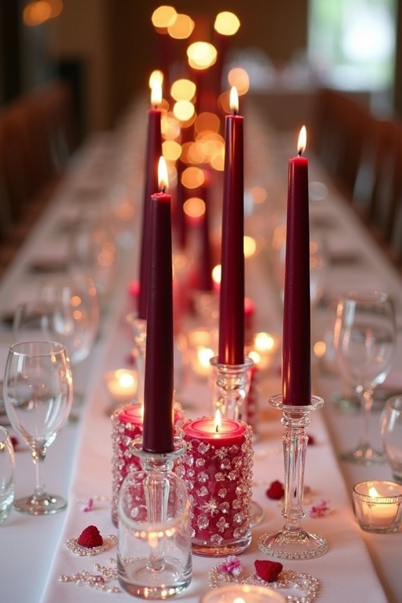 burgundy candles crystal accents