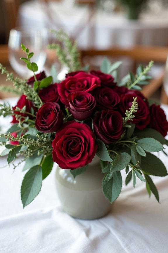 burgundy florals deep greenery