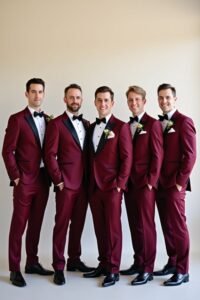 burgundy groomsmen wedding outfits