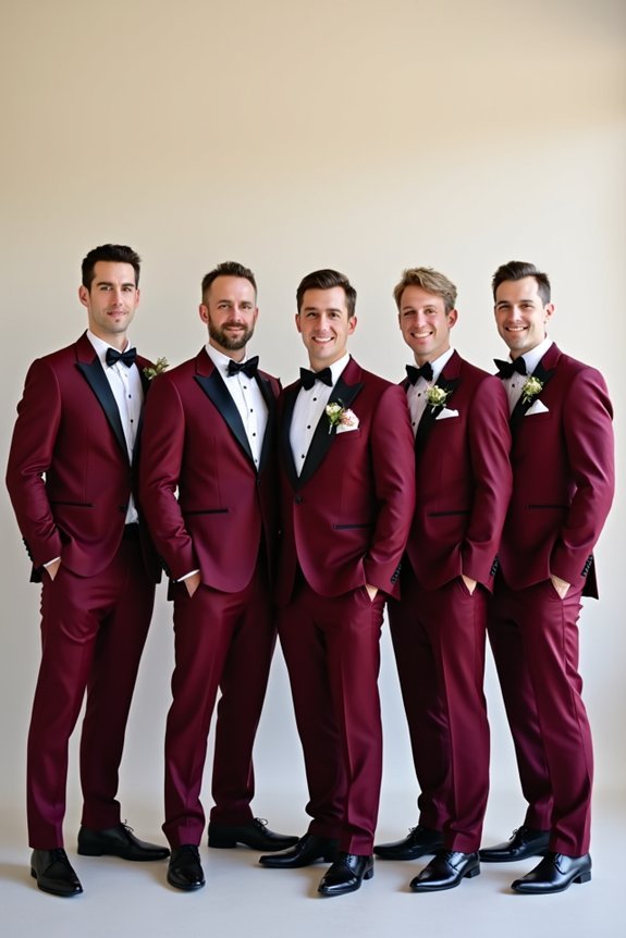 burgundy groomsmen wedding outfits