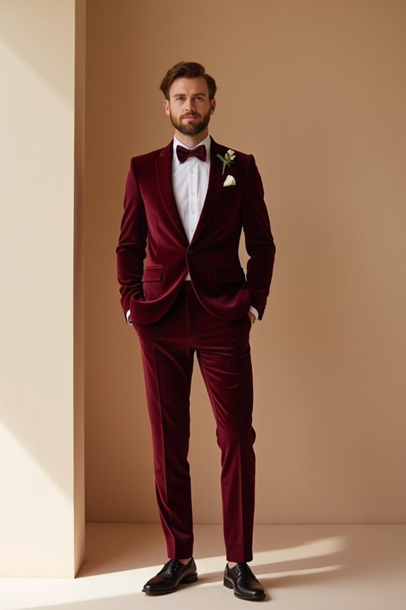 burgundy suit wedding elegance