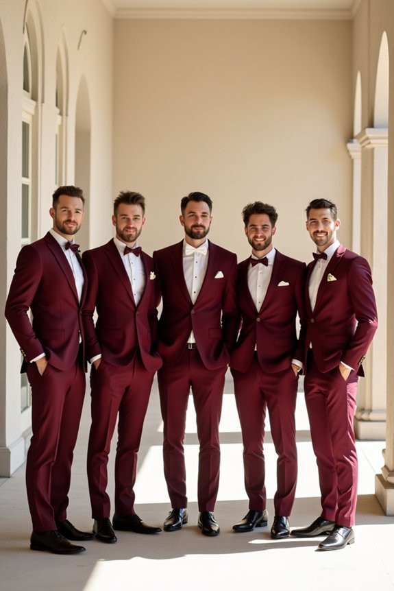 burgundy suits for groomsmen