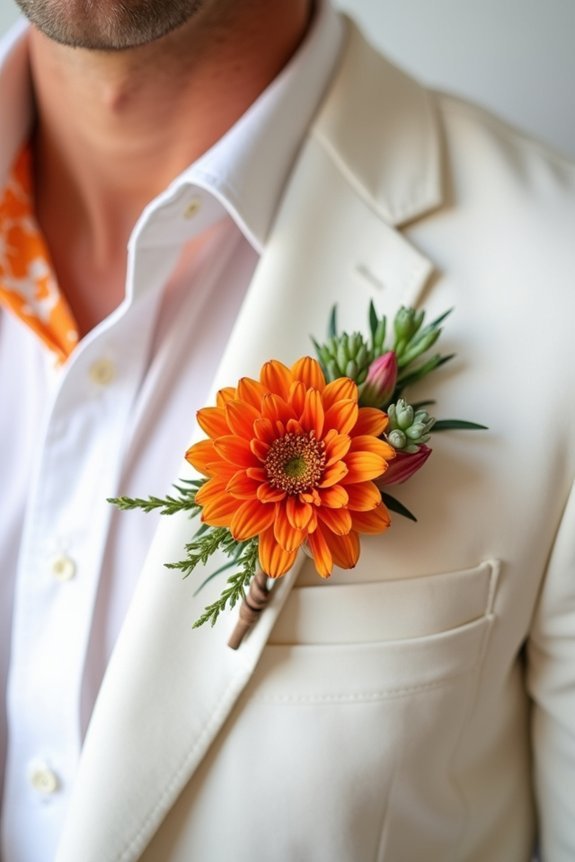 burnt orange floral accents
