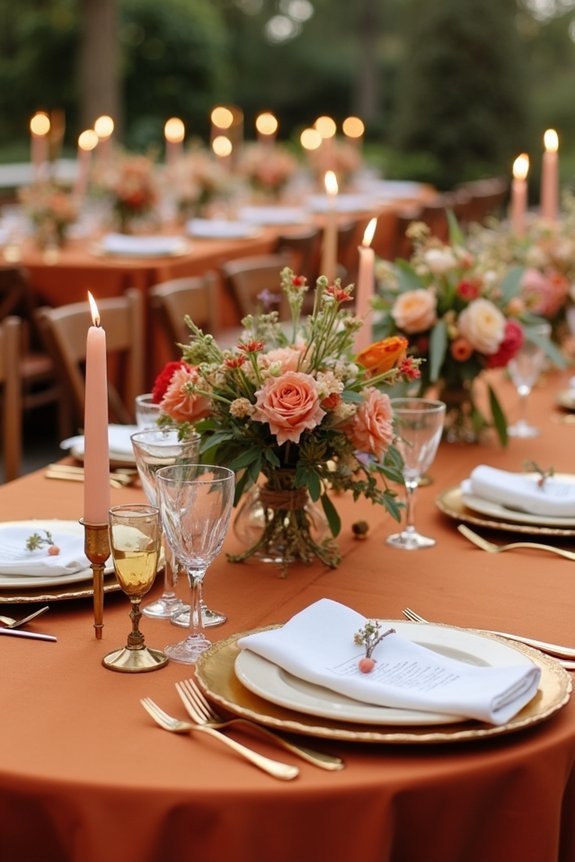 burnt orange reception linens