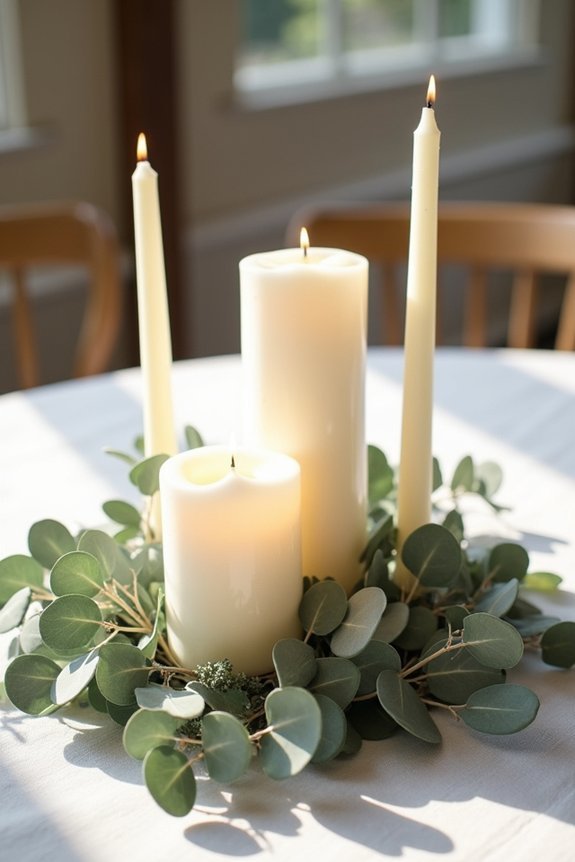 candlelit eucalyptus centerpiece elegance