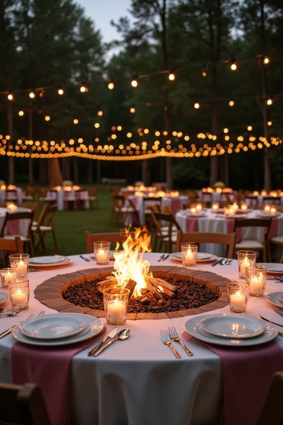 candlelit tables around fire