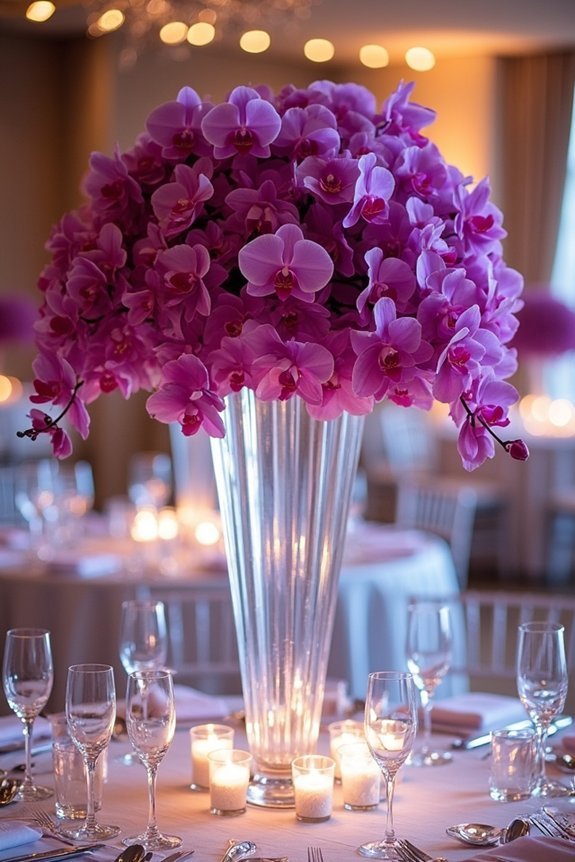 cascading purple orchid centerpiece