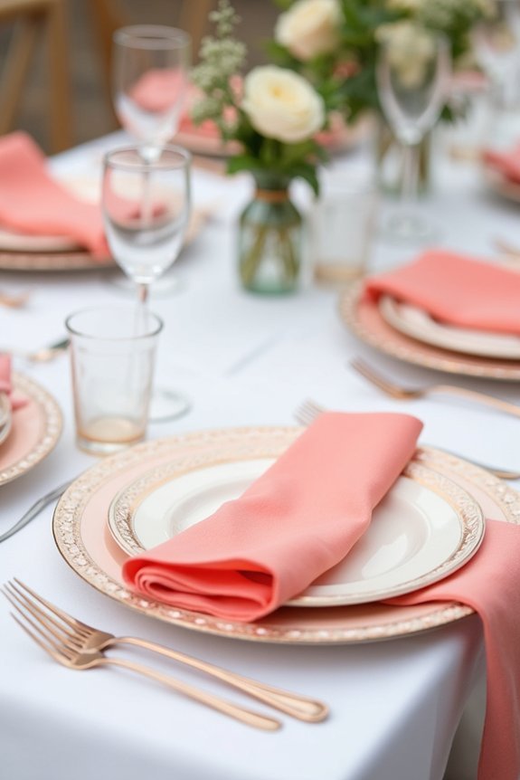 chic coral charger accents