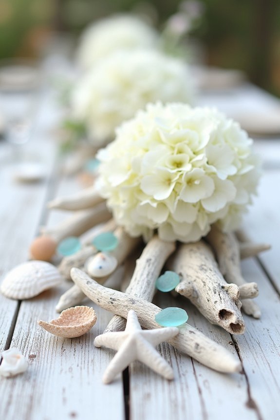 coastal shell and driftwood arrangements