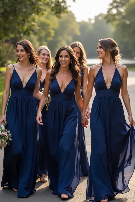 coordinated navy bridesmaid dresses