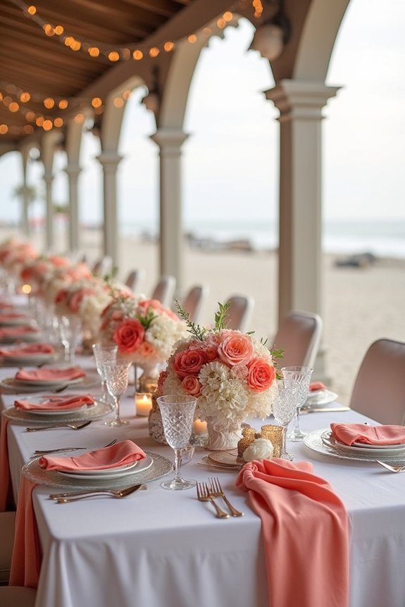 coral and neutral wedding d cor