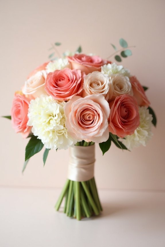 coral bouquets with neutrals