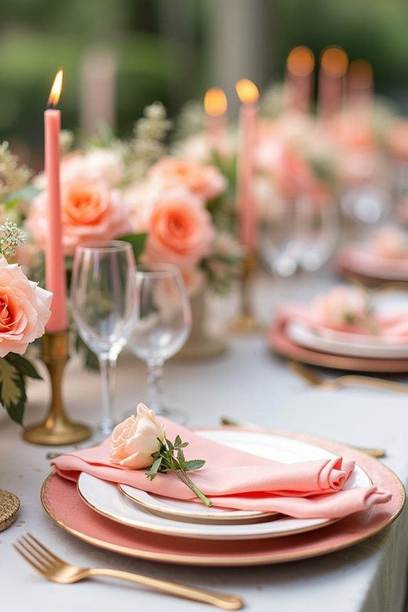 coral themed wedding table settings