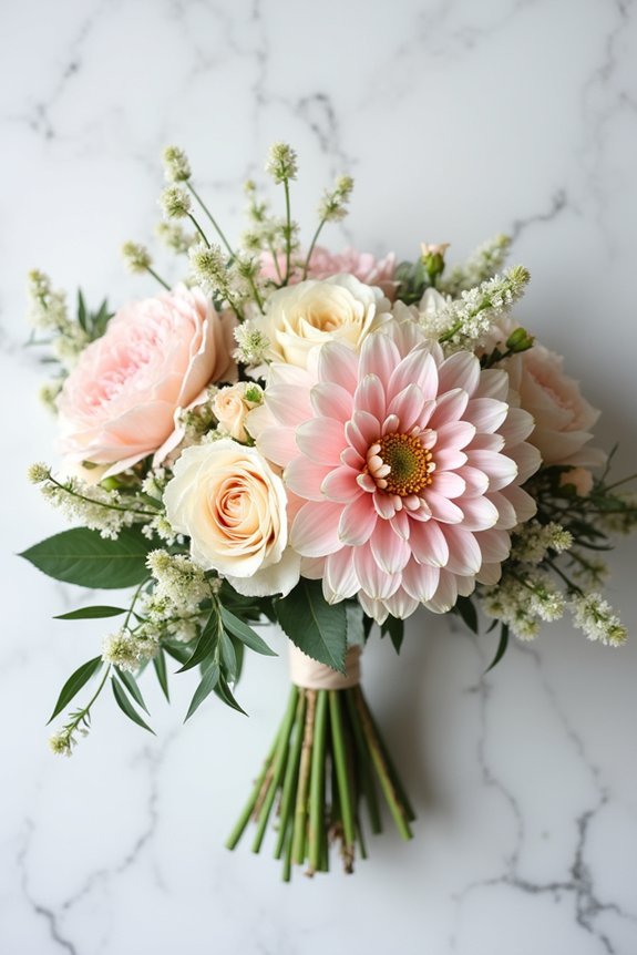 dahlias roses ranunculus bouquet