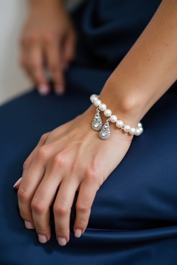 delicate jewelry enhances navy dresses