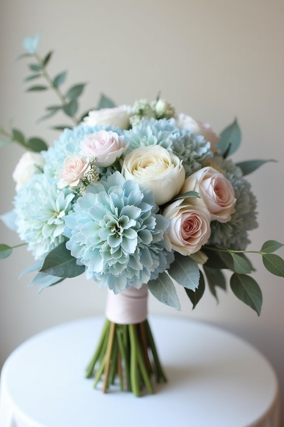 dusty blue wedding bouquets