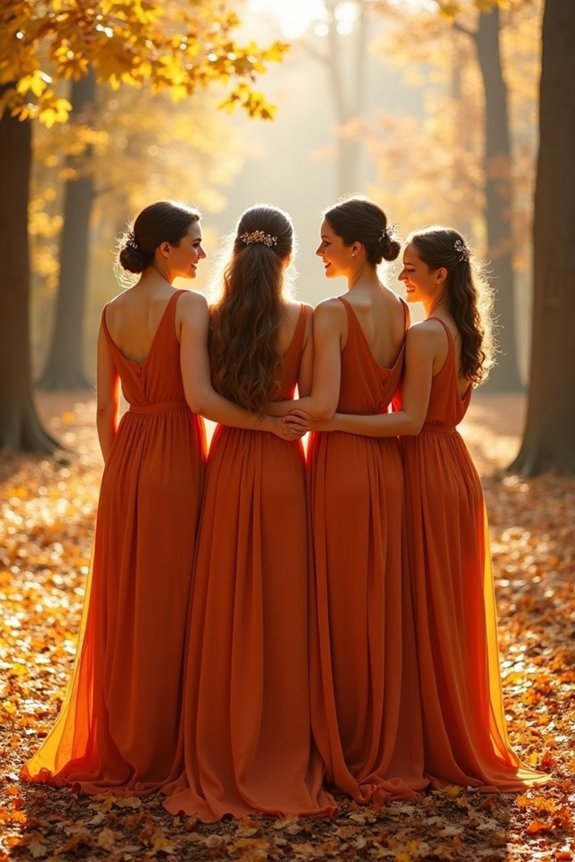 elegant burnt orange bridesmaid dresses