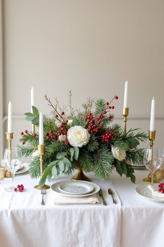 elegant evergreen and berry arrangements