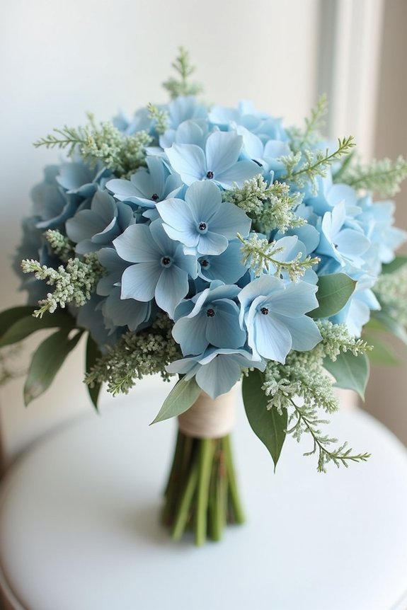 elegant greenery complements slate blue