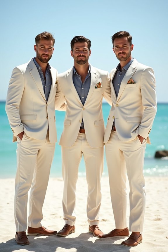 elegant groomsmen in linen