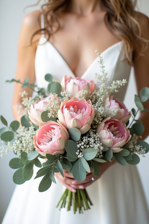 elegant proteas with greenery