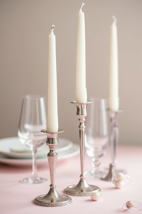 elegant silver candlesticks centerpiece