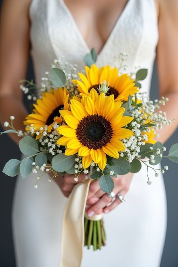 elegant sunflowers with greenery