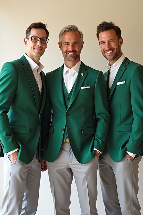 emerald blazer neutral trousers