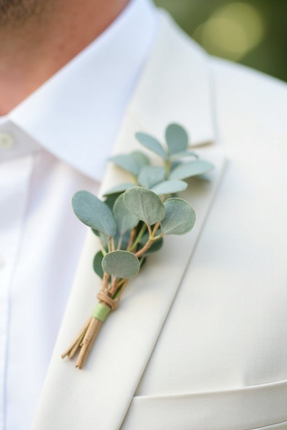 eucalyptus boutonniere for grooms