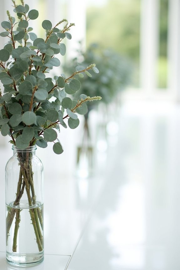 eucalyptus branches in vases