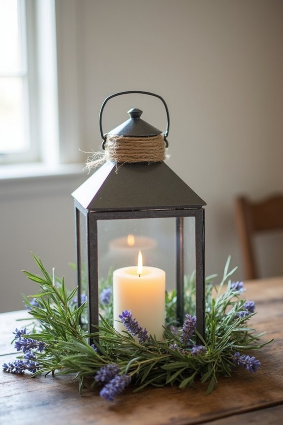 farmhouse lanterns with herbs