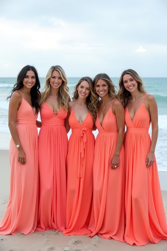 flattering coral bridesmaid dresses