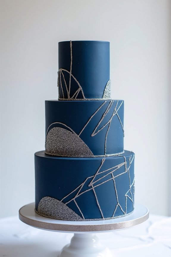glamorous navy silver cake