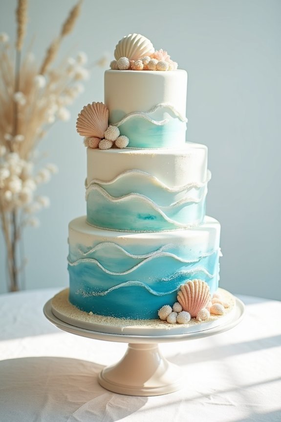hand painted beach wedding cake