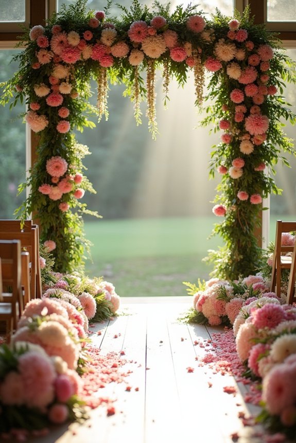 hanging dahlia aisle installations