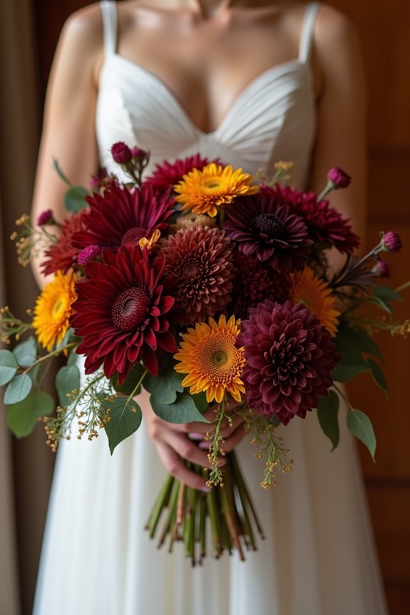 jewel toned fall flower arrangements