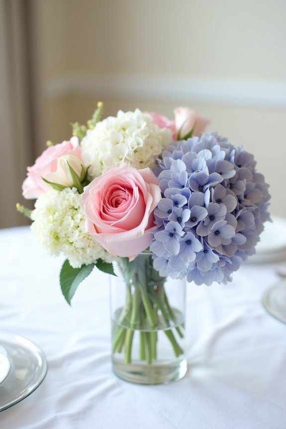 layered pastel flower arrangements