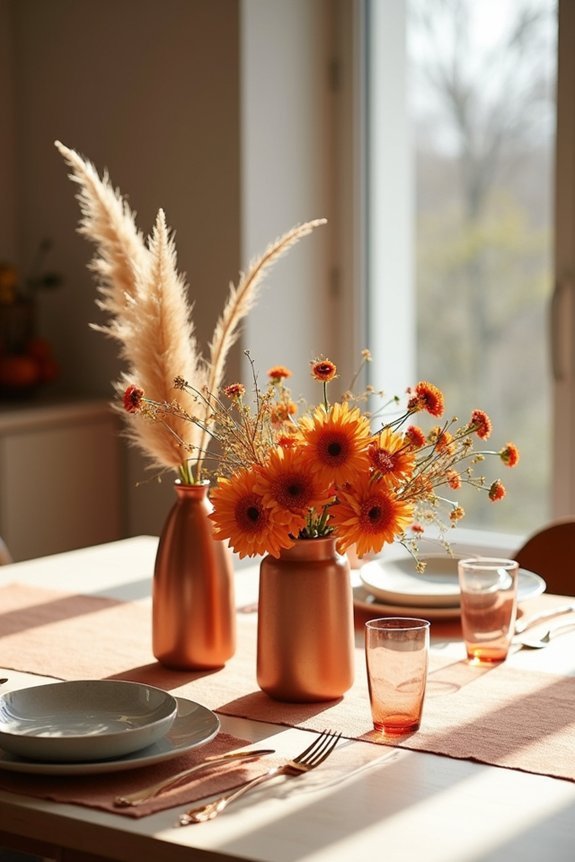 low burnt orange centerpieces
