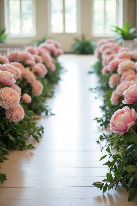 lush peony lined aisle elegance
