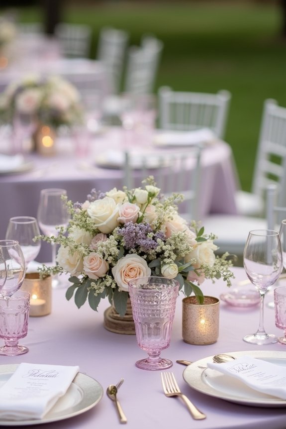mauve linens with gold accents