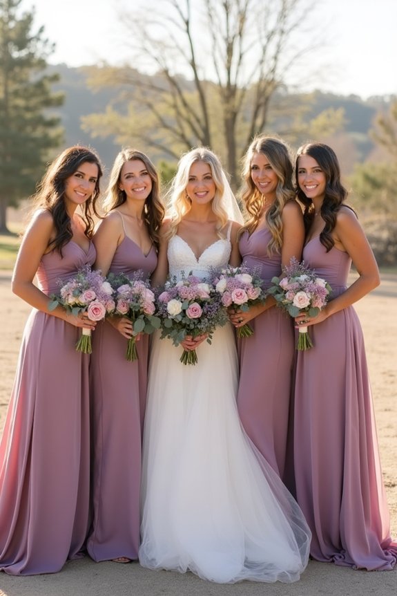 mauve wedding party coordination