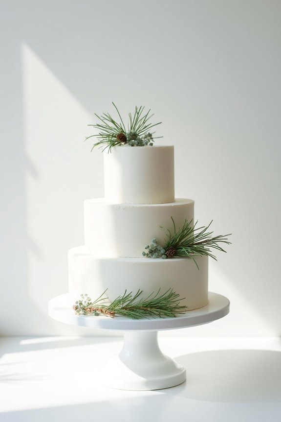 minimalist evergreen botanical cake
