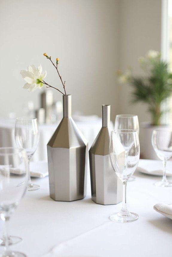 minimalist geometric silver vases